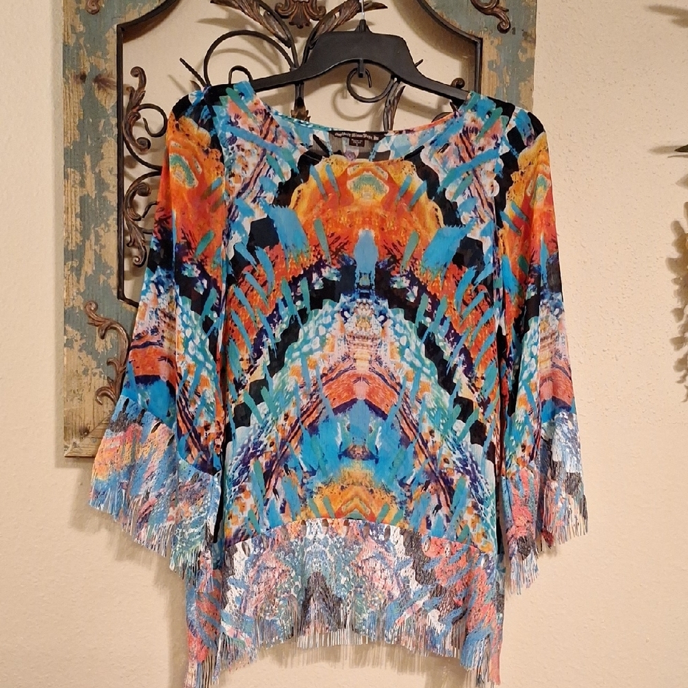 🔥 3 for $25 SALE  Sienna Rose Orange Blue AsymmetricalBlouse.NWOT Size SMALL